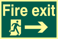 ASEC `Fire Exit` 200mm x 300mm PVC Self Adhesive Photo luminescent Sign Right