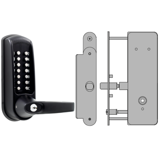 CODELOCKS CL0630 / CL0635 Digital Lock Black Marine Grade With XTD Gate Lock CL0635 BK MG XTD With Passage Set - Click Image to Close