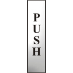 ASEC `Push` 200mm x 50mm Chrome Self Adhesive Sign 1 Per Sheet