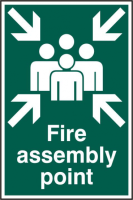 ASEC `Fire Assembly Point 200mm x 300mm PVC Self Adhesive Sign 1 Per Sheet