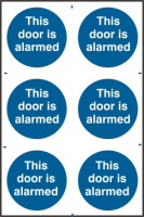 ASEC `This Door Is Alarmed` 200mm x 300mm PVC Self Adhesive Sign 6 Per Sheet