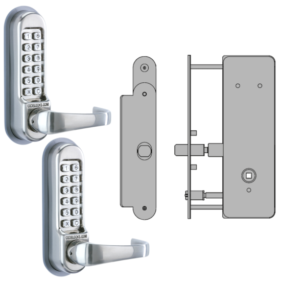 CODELOCKS CL0530 / CL0535 Back To Back Digital Lock Stainless Steel with XTD Gate Lock CL0530 SS BB XTD Without Passage Set - Click Image to Close