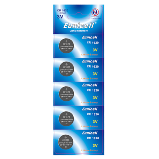 EUNICELL 3V CR1620 Button Cell Battery (5 PER CARD) CR1620 - Click Image to Close