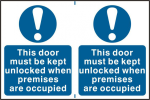 ASEC `This Door Must Be Kept Unlocked When Premises Are Occupied` 200mm x 300mm PVC Self Adhesive Sign 2 Per Sheet