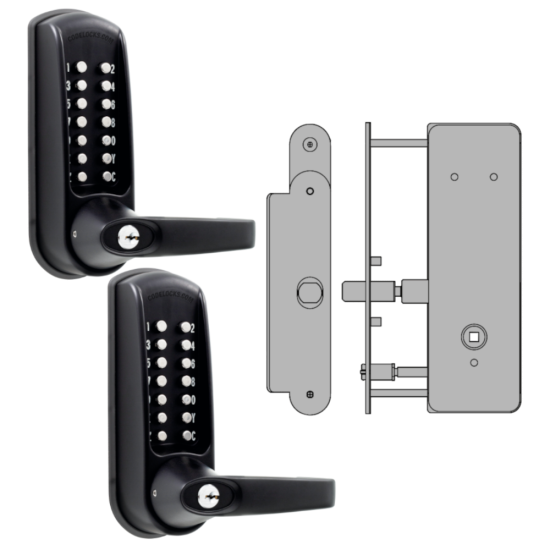 CODELOCKS CL0630 Back To Back Digital Lock Black Marine Grade With XTD Gate Lock CL0630 BK MG BB XTD Without Passage Set - Click Image to Close