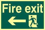 ASEC `Fire Exit` 200mm x 300mm PVC Self Adhesive Photo luminescent Sign Left