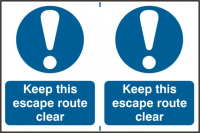 ASEC `Keep This Escape Route Clear` 200mm x 150mm PVC Self Adhesive Sign 2 Per Sheet