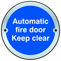 ASEC Sign `Automatic Fire Door Keep Clear` 75mm Satin Anodised Aluminium