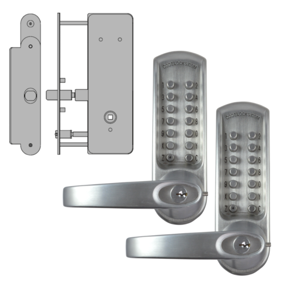 CODELOCKS CL0630 / CL0635 Back To Back Digital Lock Brushed Steel With XTD Gate Lock CL0635 BS BB XTD With Passage Set - Click Image to Close