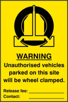 ASEC `Unauthorised Vehicles Parked On This Site Will Be Wheel Clamped` 200mm x 300mm PVC Self Adhesive Sign 1 Per Sheet