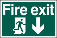 ASEC `Fire Exit` 200mm x 300mm PVC Self Adhesive Sign Down
