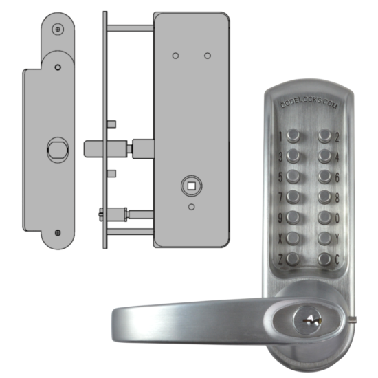 CODELOCKS CL0630 / CL0635 Digital Lock Brushed Steel With XTD Gate Lock CL0630 BS XTD Without Passage Set - Click Image to Close