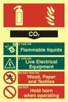 ASEC Fire Extinguisher 200mm x 300mm PVC Self Adhesive Photo luminescent Sign CO2