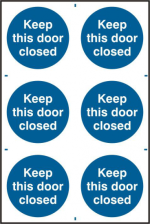 ASEC `Keep This Door Closed` 200mm x 300mm PVC Self Adhesive Sign 6 Per Sheet