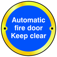 ASEC Sign `Automatic Fire Door Keep Clear` 75mm Polished Brass