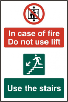 ASEC `In Case Of Fire Do Not Use Lift` 200mm x 300mm PVC Self Adhesive Sign 1 Per Sheet