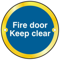 ASEC `Fire door Keep clear` Sign 75mm Polished Brass