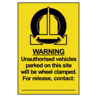 ASEC `Unauthorised Vehicles Will Be Clamped` Sign 200mm x 300mm 200mm x 300mm