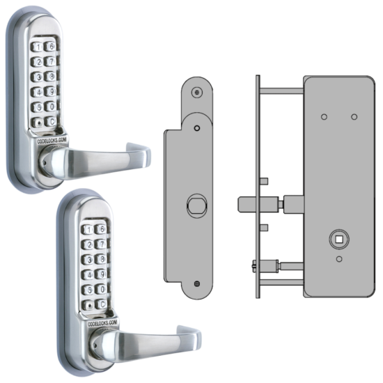 CODELOCKS CL0530 / CL0535 Back To Back Digital Lock Stainless Steel with XTD Gate Lock CL0535 SS BB XTD With Passage Set - Click Image to Close