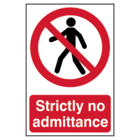 ASEC `Strictly No Admittance` Sign 200mm x 300mm 200mm x 300mm