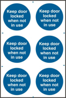 ASEC `Keep Door Locked When Not In Use` 200mm x 300mm PVC Self Adhesive Sign 6 Per Sheet