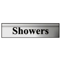 ASEC `Showers` 200mm X 50mm Silver Self Adhesive Sign Silver