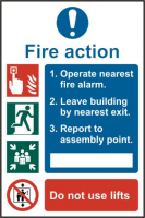 ASEC Fire Action Procedure 200mm x 300mm PVC Self Adhesive Sign Option 1